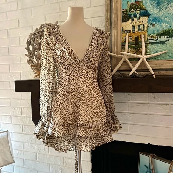 NWT,Anthropologie Mable, Instantly Slimming ruffle boho mini dress ,size Large - Picture 9 of 13